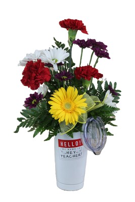 Hey Teacher! Thermal Mug with Flowers from Flowers by Ray and Sharon in Muskegon, MI