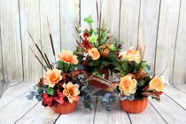 Ceramic Pumpkin Filled with Silk Flowers from Flowers by Ray and Sharon in Muskegon, MI