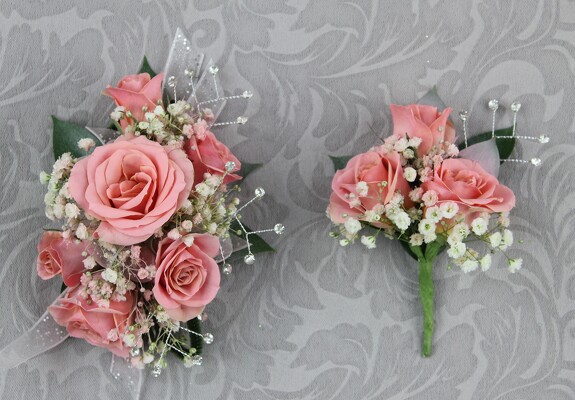 6 Pink Rose Set with Baby's Breath and Rhinestones from Flowers by Ray and Sharon in Muskegon, MI