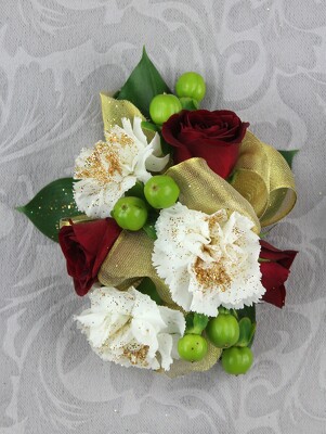3 Red Rose, 3 White Mini with Glitter and Green Hyp. Corsage from Flowers by Ray and Sharon in Muskegon, MI