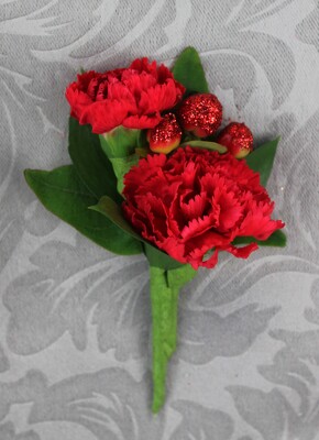 3 Red Mini Boutonniere With Glittered Berries from Flowers by Ray and Sharon in Muskegon, MI