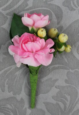2 Pink Mini Carnation Boutonniere With Glittered Berries from Flowers by Ray and Sharon in Muskegon, MI