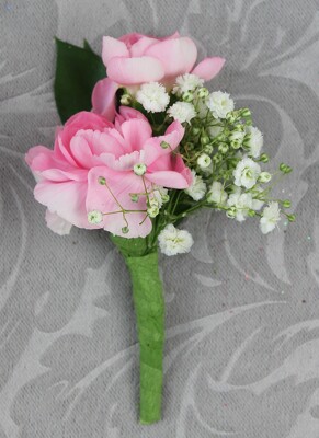 2 Pink Mini Carnation Boutonniere With Baby's Breath from Flowers by Ray and Sharon in Muskegon, MI