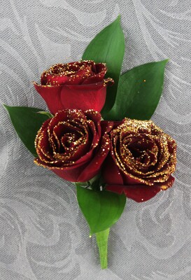 3 Red Rose Boutonniere with Glitter from Flowers by Ray and Sharon in Muskegon, MI