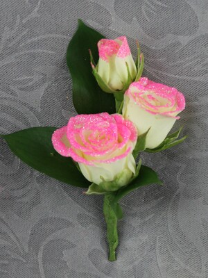 3 White Rose Boutonnier with pink Glitter from Flowers by Ray and Sharon in Muskegon, MI