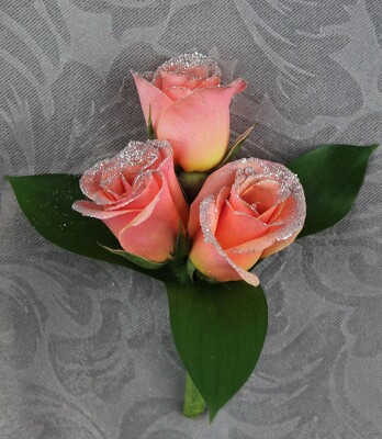 3 Pink Rose Boutonniere with Silver Glitter from Flowers by Ray and Sharon in Muskegon, MI