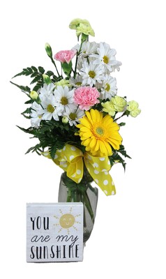 You Are My Sunshine vased arrangement with wooden sign from Flowers by Ray and Sharon in Muskegon, MI