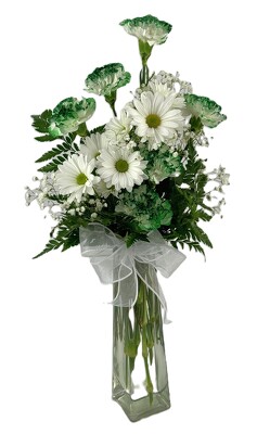 School Spirit Vase Bouquet - Green & White from Flowers by Ray and Sharon in Muskegon, MI