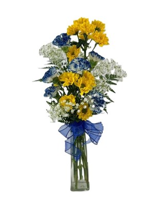 School Spirit Vase Bouquet - Blue and Gold from Flowers by Ray and Sharon in Muskegon, MI