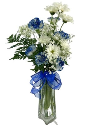 School Spirit Vase Bouquet - Blue and White from Flowers by Ray and Sharon in Muskegon, MI