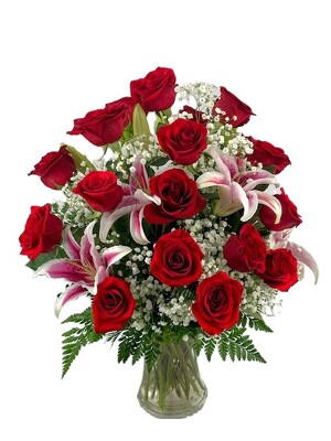 18 Roses, Lilies and Baby's Breath Vased from Flowers by Ray and Sharon in Muskegon, MI
