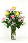 Dozen Mixed Roses Vased with Baby's Breath from Flowers by Ray and Sharon in Muskegon, MI
