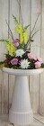 Bird Bath with a Striped Pattern filled with Fresh Flowers from Flowers by Ray and Sharon in Muskegon, MI