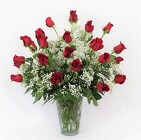 Two Dozen Roses Vased with Baby's Breath from Flowers by Ray and Sharon in Muskegon, MI
